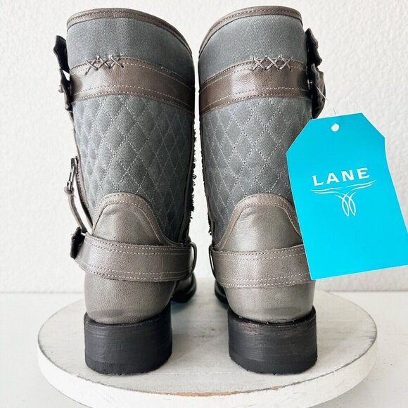 NEW Lane Boots Womens Gray Leather Canvas Mid-Calf Western Moto Style Zip Size 9 - Picture 3 of 12
